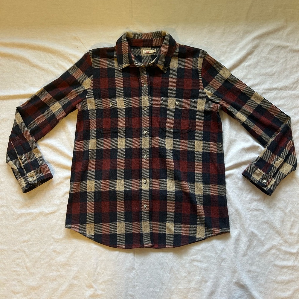 Faherty Flannel sweater Red, Blue, and Cream